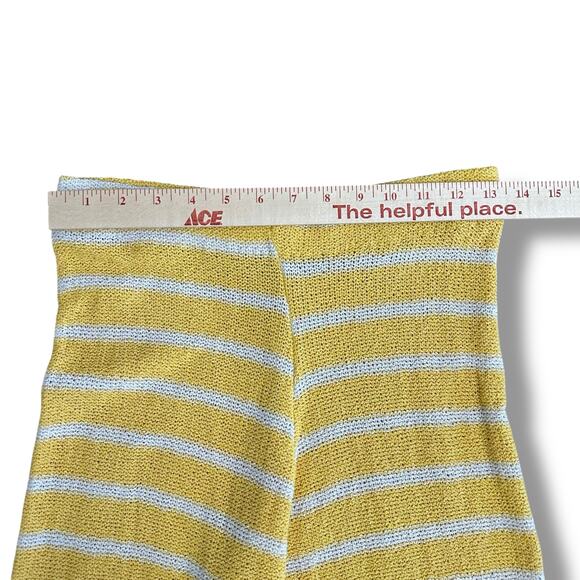ZARA Knit Wide Leg Pants M Yellow White Striped Cropped Lounge Sweater Knit Boho - Picture 3 of 8